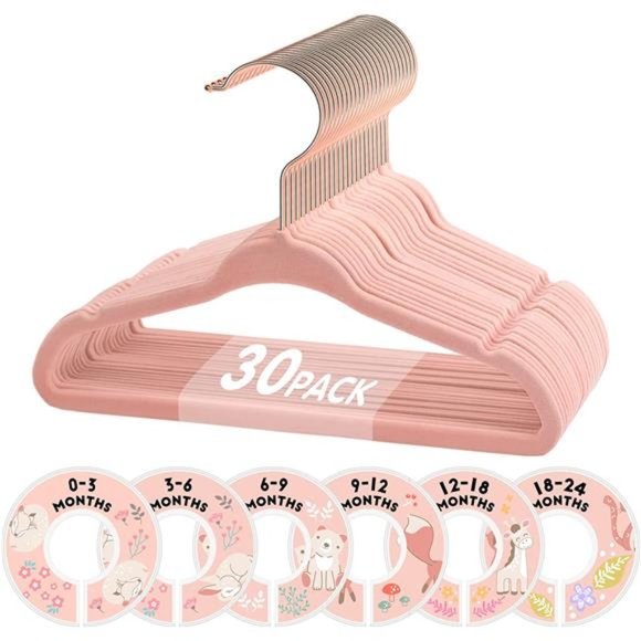 GOSCHE 50-Pack Kids Velvet Hangers - Non-Slip Children's Closet Hangers In Dark Pink